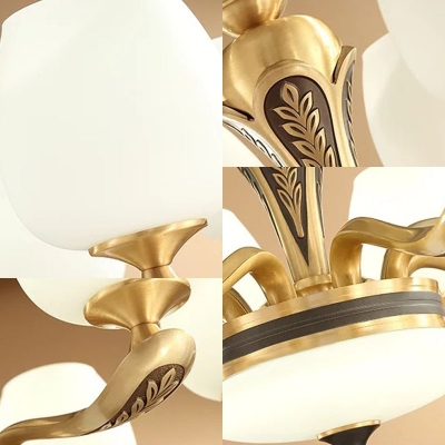Hand-Blown White Glass Bud Pendant Light Vintage 8/10/15 Bulbs Living Room Ceiling Chandelier in Brass