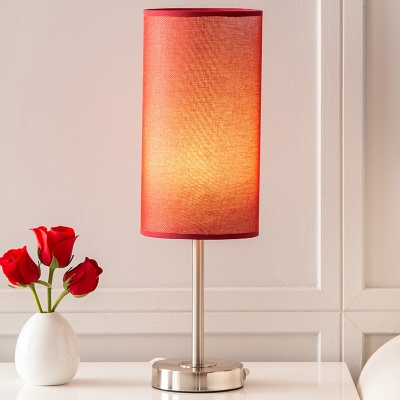 Hand-Worked Fabric Pipe Shaped Night Light Modern 1 Head Red Table Lamp for Bedroom