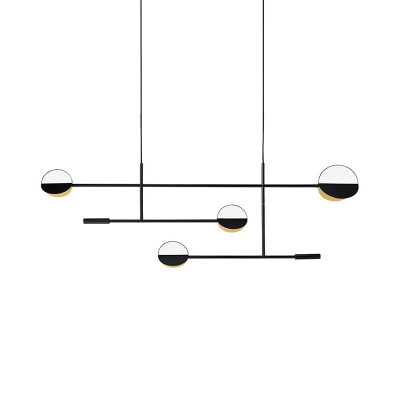 Minimalist 4-Light Island Lighting Black 3-Tier Linear Hanging Pendant with Metal Shade