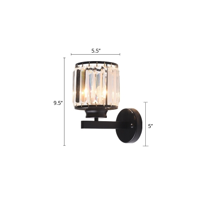 Minimalist Cylindrical Wall Light Kit 1 Bulb Prismatic Crystal Sconce Lamp in Black/Gold