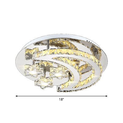 Moon and Star Bedroom Ceiling Lamp Clear Crystal Embedded Modern Style LED Flush Mount Lighting, 18