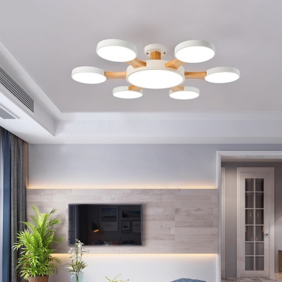 Nordic 7 Bulbs LED Semi Flush Light Grey/White/Green Flower Ceiling Mount Lamp with Acrylic Shade