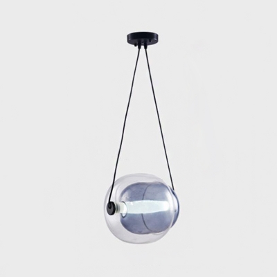 Oval Pendant Ceiling Lamp Designer Clear and Purple Blown Glass Single Bedside Hanging Light Fixture