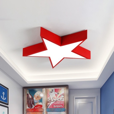 Pentacle Ceiling Flush Light Minimalist Metal Bedroom LED Flush Mount Lamp in Red, 14