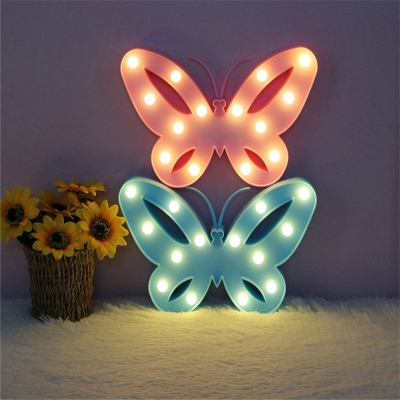 Plastic Butterfly Wall Night Lamp Cartoon Battery Integrated LED Night Light in Pink/White/Blue