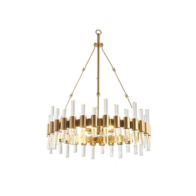 Post-Modern Round/Oval Chandelier Light Clear Crystal Rod Living Room LED Hanging Lamp in Gold, Small/Large