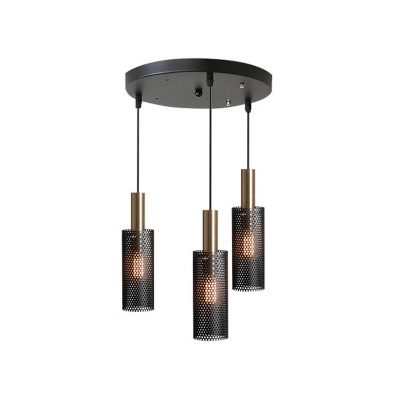 Postmodern Mesh Tube Pendant Light Metal 1/3-Bulb Dining Room Ceiling Hang Lamp in Black/White and Brass