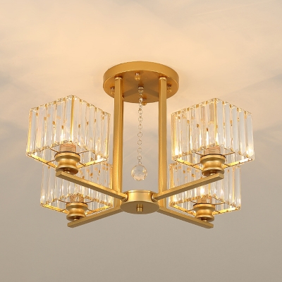 Rectangle Crystal Block Chandelier Post-Modern 4/6/8 Bulbs Black/Gold Hanging Ceiling Light for Living Room