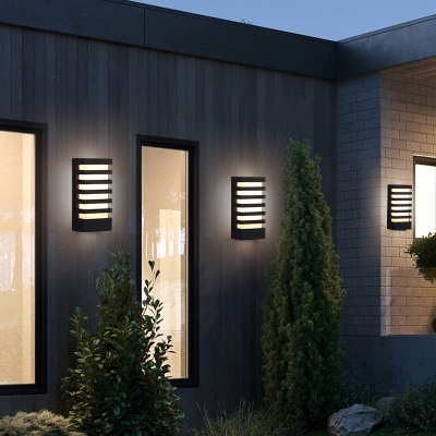 Rectangular Outdoor Wall Sconce Light Aluminum Modern LED Flush Mount in Black, Warm/White Light
