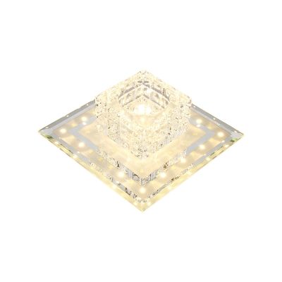 Round/Square Aisle Ceiling Flush Light Beveled Crystal Simple LED Flush Mount Lamp in Chrome, Warm/White Light