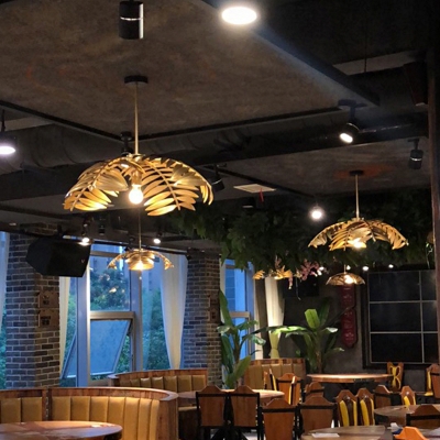 Silver/Gold Foliage Hanging Lamp Countryside Iron 1 Bulb Restaurant Ceiling Pendant Light