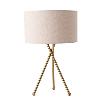 Simplicity 1 Bulb Night Light White/Flaxen Drum Table Lighting with Fabric Shade and Crossed Tripod