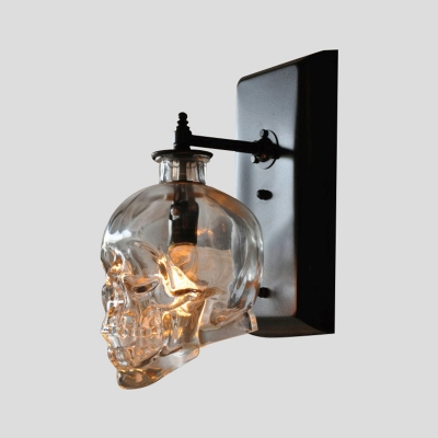 Skull Shaped Wall Light Fixture Decorative Clear Glass Single Black Wall Sconce Lighting