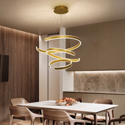 Small/Large C Shaped Chandelier Minimalistic Acrylic Gold/Coffee LED Ceiling Pendant Lamp in Warm/White Light