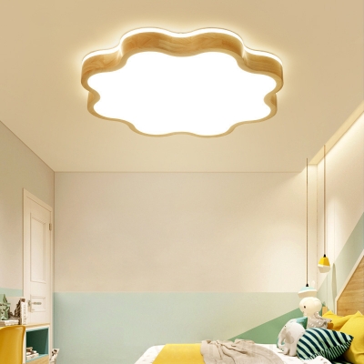 Small/Medium/Large Flower LED Flush Mount Simplicity Wooden Bedroom Ceiling Light in Warm/White/3 Color Light