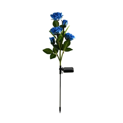 Solar Rose Bouquet LED Stake Lamp Artistic Plastic 3/5-Light Garden Ground Light in Red/Pink/Blue, 2 PCs