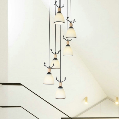 Spiral Stairs Pendant Light Fixture White Bell Glass 6/9 Heads Nordic Style Multiple Hanging Light