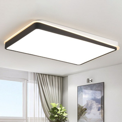 Square/Rectangle Living Room Ceiling Flush Acrylic Minimalist LED Flushmount Lighting in White and Black, Warm/White Light