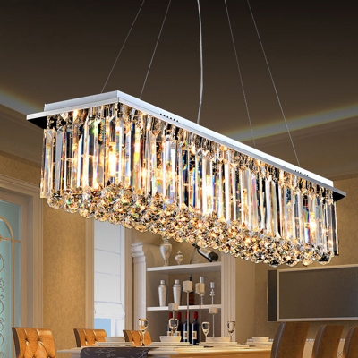 Stainless Steel 4/5/6-Bulb Island Pendant Minimalist Crystal Rectangle Hanging Light Fixture