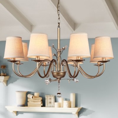 Traditional Cone Ceiling Hang Lamp 3/6/8-Head Fabric Chandelier Light in Nickel for Dining Room