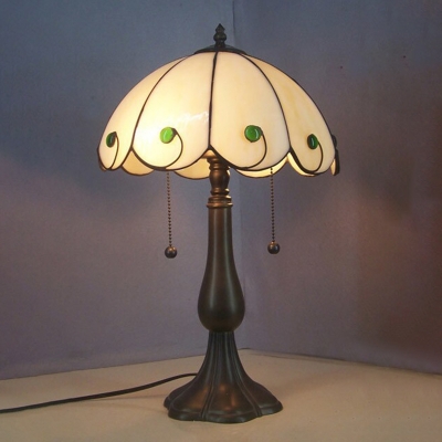 White/Blue/Beige 2-Head Night Lamp Tiffany Handcrafted Glass Ribbon/Rose Patterned/Scalloped Table Light for Dining Room