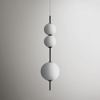 White Glass Bubble Pendant Chandelier Post-Modern 4 Heads Black Ceiling Suspension Lamp over Table