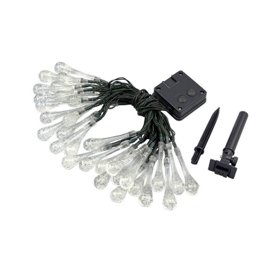 White Raindrop Solar String Lamp Nordic 20-Head Plastic LED Fairy Lighting in Warm/White/Multi-Color Light, 16.4ft