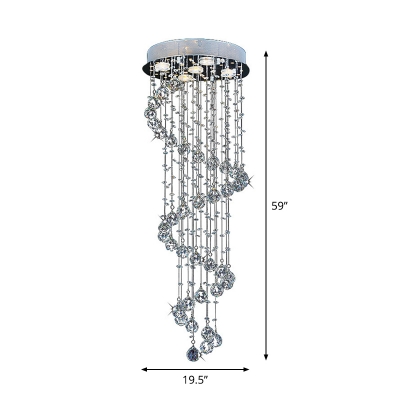 1/3/5-Head Spiraling Flush Mount Lamp Modern Stainless Steel Crystal Draping Close to Ceiling Light