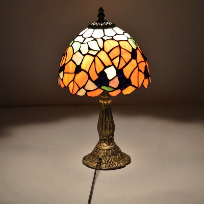 1-Light Night Table Lamp Tiffany Sunflower/Dragonfly/Rose Handcrafted Art Glass Nightstand Light in Brass