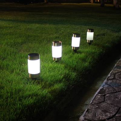 1 Pc Stainless Steel Cylinder Stake Light Minimalist Black LED Solar Pathway Lamp in Warm/White Light