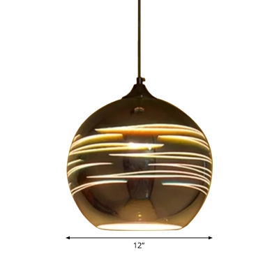 3D Firework/Striped Glass Globe Pendant Lamp Modern 1-Bulb Gold Hanging Light Fixture, 8