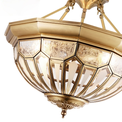 4/6/8 Lights Frosted Glass Chandelier Colonial Bronze Bowl Bedroom Flushmount/Downrod Ceiling Lamp