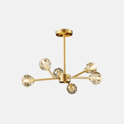 6/12/18-Light Flower Crystal Ceiling Pendant Postmodern Brass Branched Bedroom Chandelier