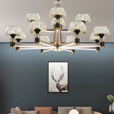 6/8/12-Head Living Room Chandelier Modernism Black Hanging Light with Round Beveled Crystal Shade