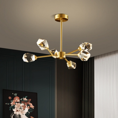 6/9/12 Heads Branching Chandelier Postmodern Gold Cut Crystal Hanging Light Fixture for Dining Room