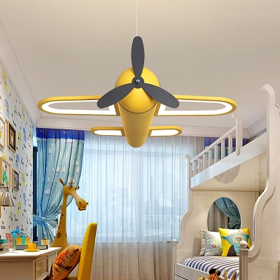 Aircraft Kindergarten LED Chandelier Metal Kids Small/Large Pendant Lighting in Yellow/Blue, Warm/White/3 Color Light