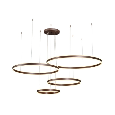 Aluminum 3/4-Tier Circle Pendant Chandelier Simplicity Coffee Small/Large LED Hanging Lamp in Warm/White/Natural Light