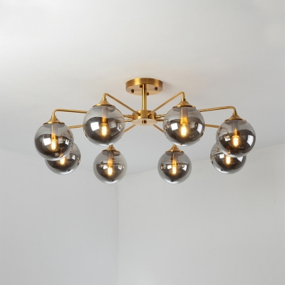Amber/Smoke Grey Glass Ball Flushmount Mid-Century 6/8 Lights Gold Semi Flush Mount Ceiling Light Fixture