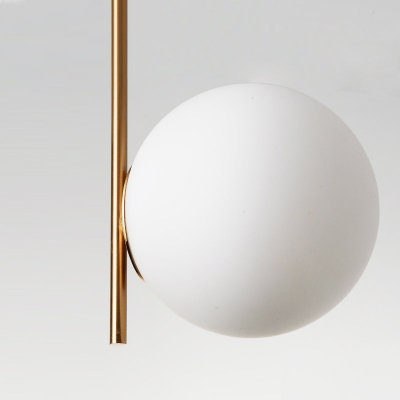 Ball Dining Table Suspension Light Opal Glass 2-Bulb Minimalist Chandelier Pendant in Gold