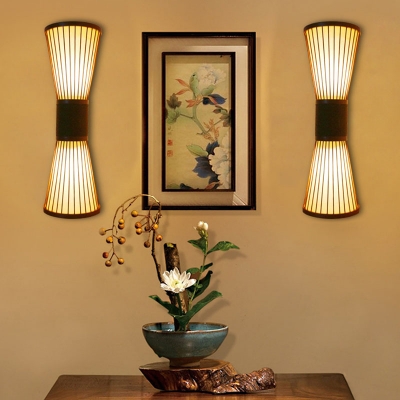Bamboo Hourglass Wall Sconce Asian Style 1 Bulb Wood Wall Mounted Light Fixture for Living Room