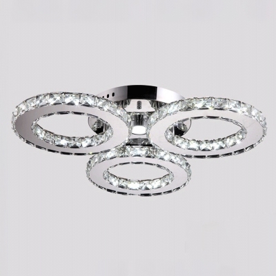 Beveled Cut Crystal Ring Ceiling Light Minimalist 3-Head Clear LED Flush Mounted Light for Dining Room