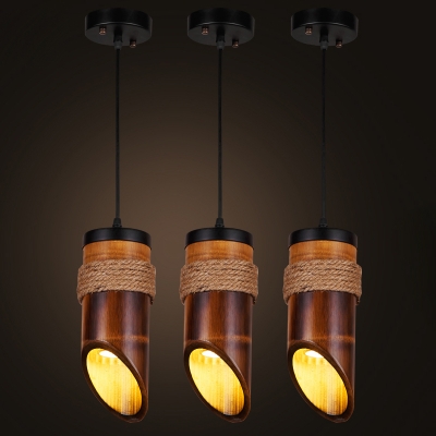 Bias-Cut Bamboo Pole Pendant Lodge 1/3-Light Dining Room Suspended Lighting Fixture in Brown