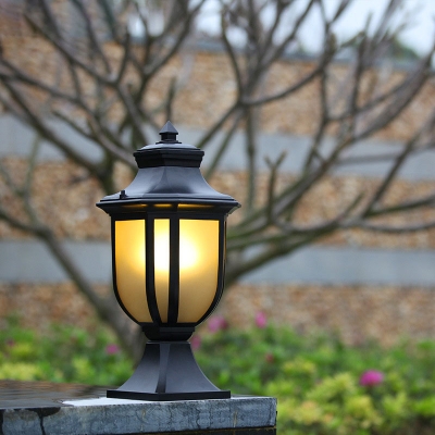 Black Lantern Post Light Vintage Metal Single Garden Lawn Light with Amber Glass Shade, 6.5