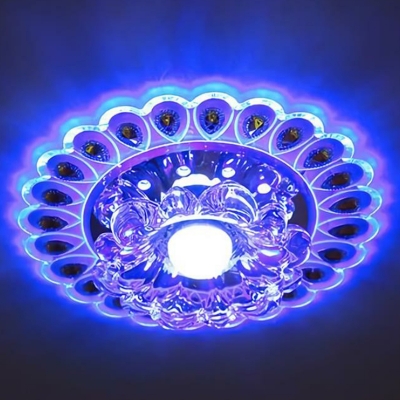 Blossoming Flower LED Flush Light Artistic Clear Crystal Foyer Ceiling Mount Lamp in White/Blue/Yellow Light, 3/5w