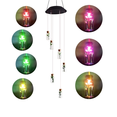 Bottle Garden Wind Chime Lamp Plastic 6-Head Art Deco Solar LED Cluster Pendant in Clear