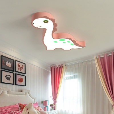 Cartoon Dinosaur Flush Ceiling Light Acrylic LED Nursery Flush-Mount Light Fixture in Pink/Green
