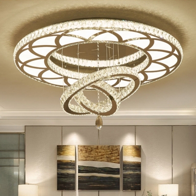 Clear Flower/Round Flushmount Modernist Faceted Crystal Small/Medium/Large LED Flush Mount Ceiling Light for Bedroom