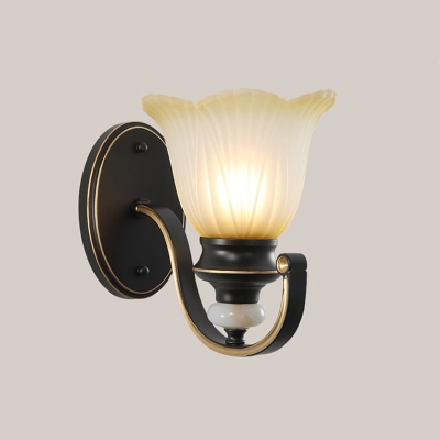 Coffee 1 Head Wall Light Traditional Frosted Ribbed Glass Bell Wall Sconce for Living Room