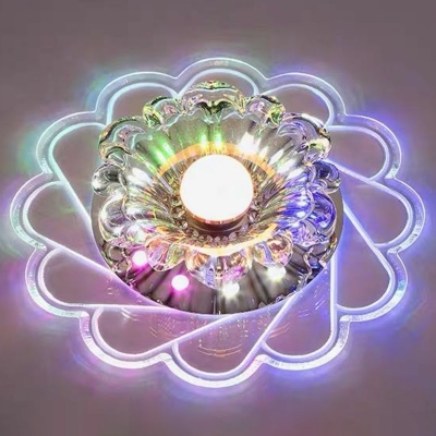 Contemporary Floral Flush Light Fixture Clear Crystal Hallway LED Ceiling Light in Warm/Multi-Color Light, 9/11w