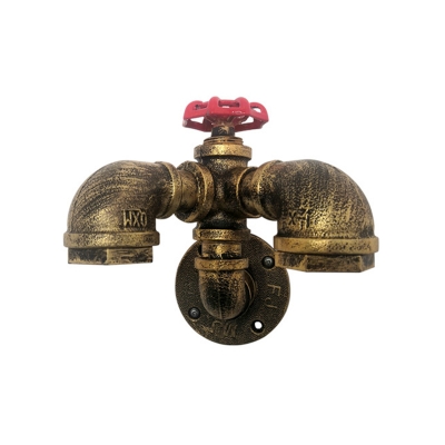 Industrial Faucet Wall Mount Light 2 Heads Iron Wall Lighting Ideas in Rust with Valve Decoration